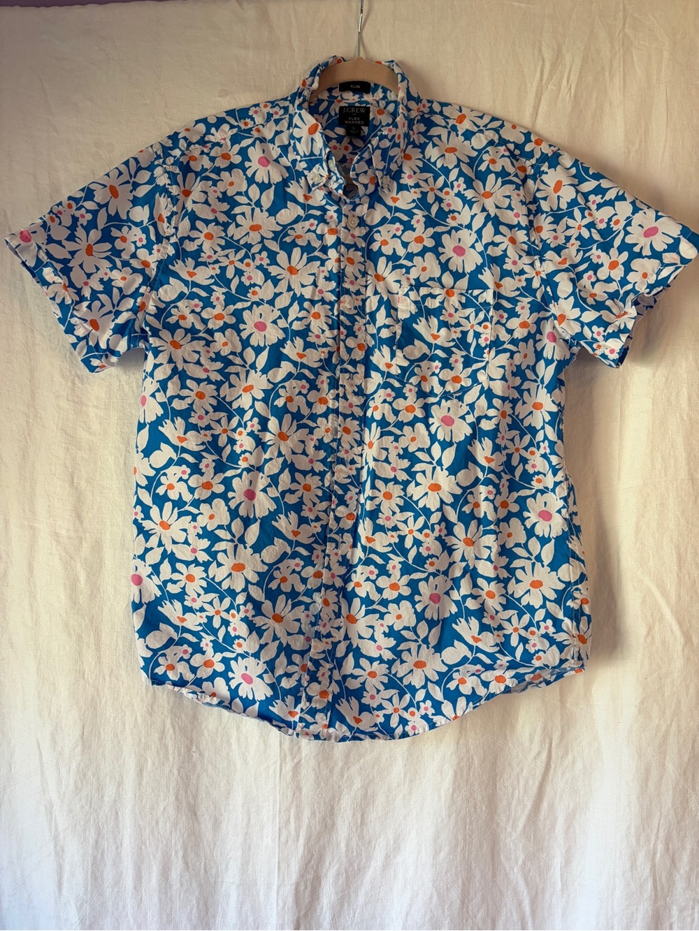 J. Crew Blue Short-Sleeve Floral Button-Down Shirt